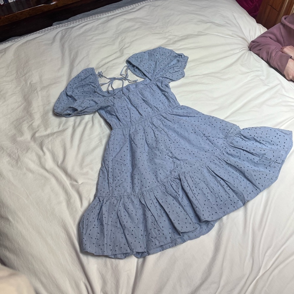 Organic Cotton Puff Sleeve Eyelet Dress - Picture 4 of 13